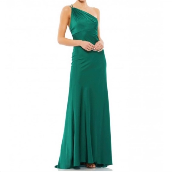 Ieena for Mac Duggal One Shoulder Emerald  Green Dress Gown size 4 - Picture 2 of 11